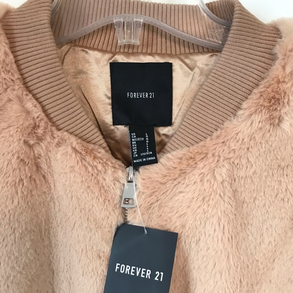 Bomber Jacket Peach Faux Fur Cropped - Picture 4 of 8